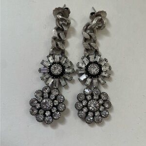 Janis Savitt costume earrings rhinestone daisy hanging silver
